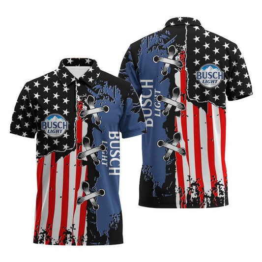 Busch Light Patriotic Grunge Flag Polo Shirt - VinoVogue.com