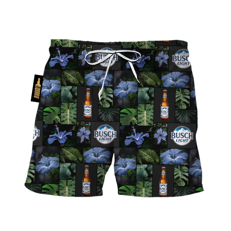 Busch Light Tropical Hibiscus Flower Swim Trunks - VinoVogue.com