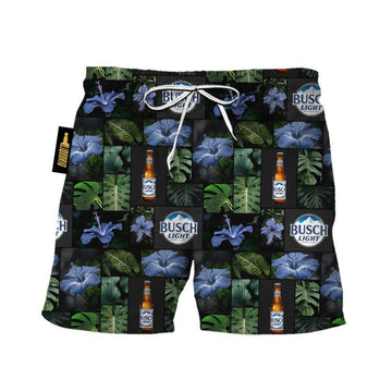 Busch Light Tropical Hibiscus Flower Swim Trunks - VinoVogue.com