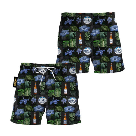 Busch Light Tropical Hibiscus Flower Swim Trunks - VinoVogue.com