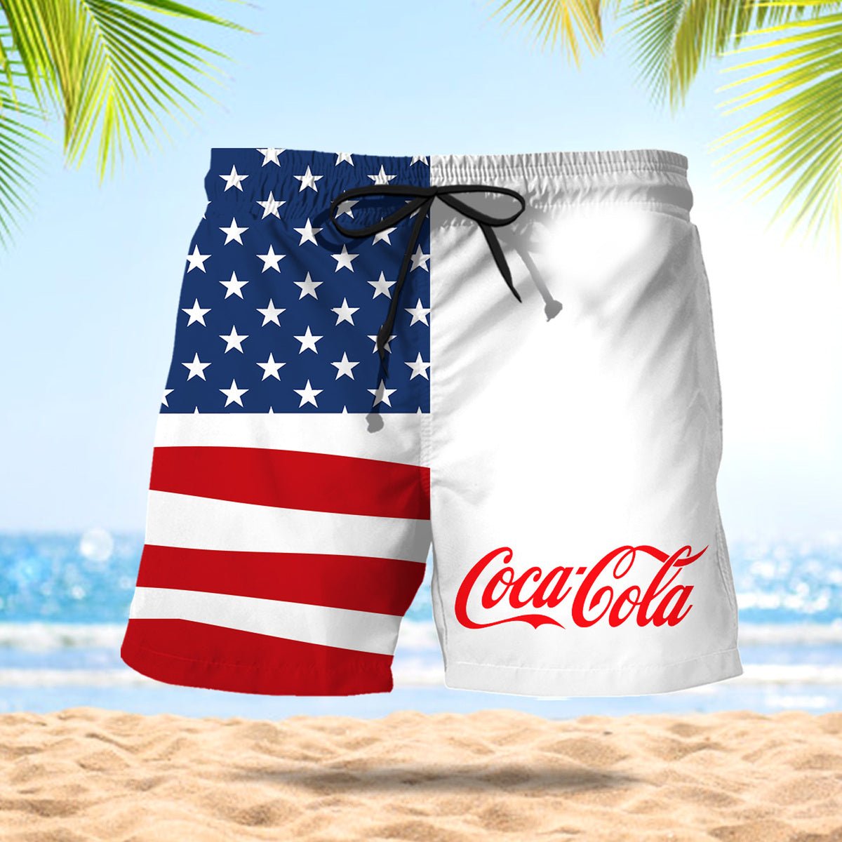 Cocacola American Flag Swim Trunks - VinoVogue.com