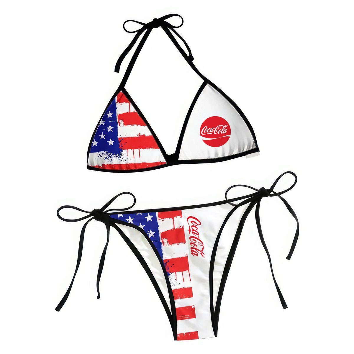 Cocacola American Flag Triangle Beach Bikini - VinoVogue.com