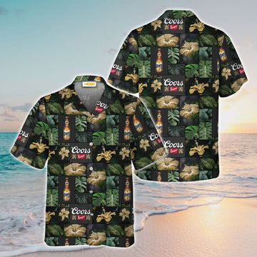 Coors Banquet Tropical Hibiscus Flower Hawaiian Shirt - VinoVogue.com