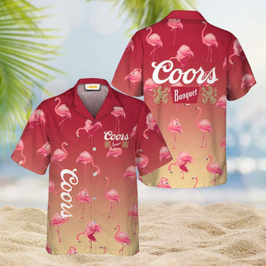 Coors Banquet Flamingo Hawaiian Shirt And Shorts Set - VinoVogue.com