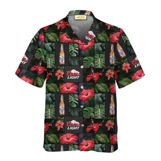 Coors Light Tropical Hibiscus Flower Hawaiian Shirt - VinoVogue.com