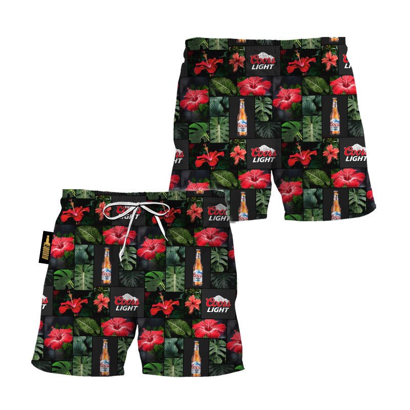 Coors Light Tropical Hibiscus Flower Swim Trunks - VinoVogue.com