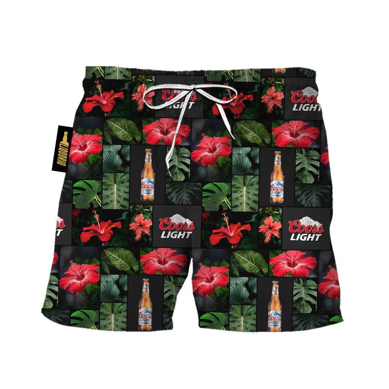 Coors Light Tropical Hibiscus Flower Swim Trunks - VinoVogue.com