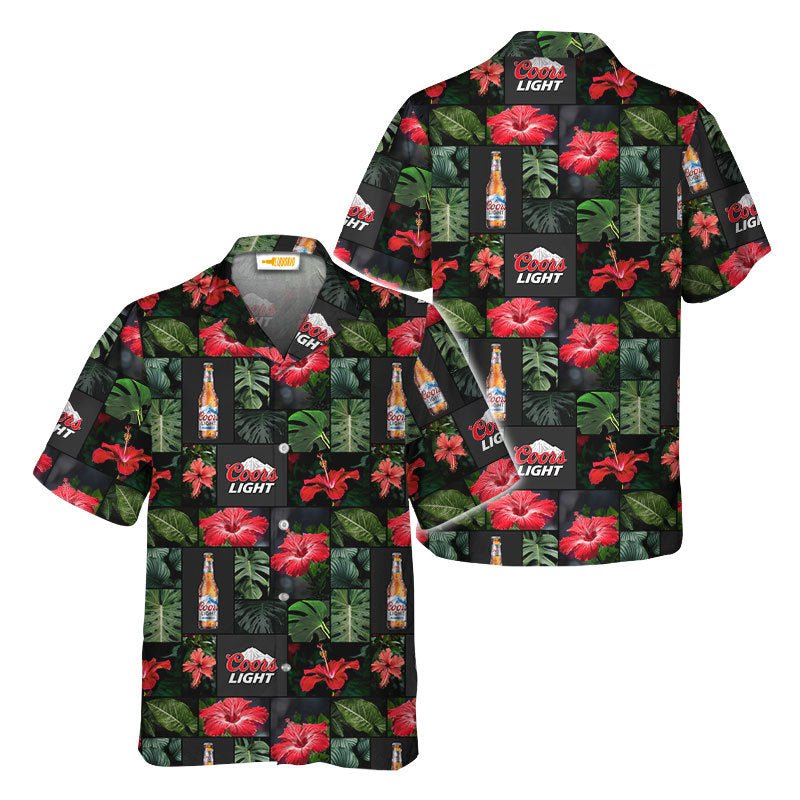 Coors Light Tropical Hibiscus Flower Hawaiian Shirt - VinoVogue.com