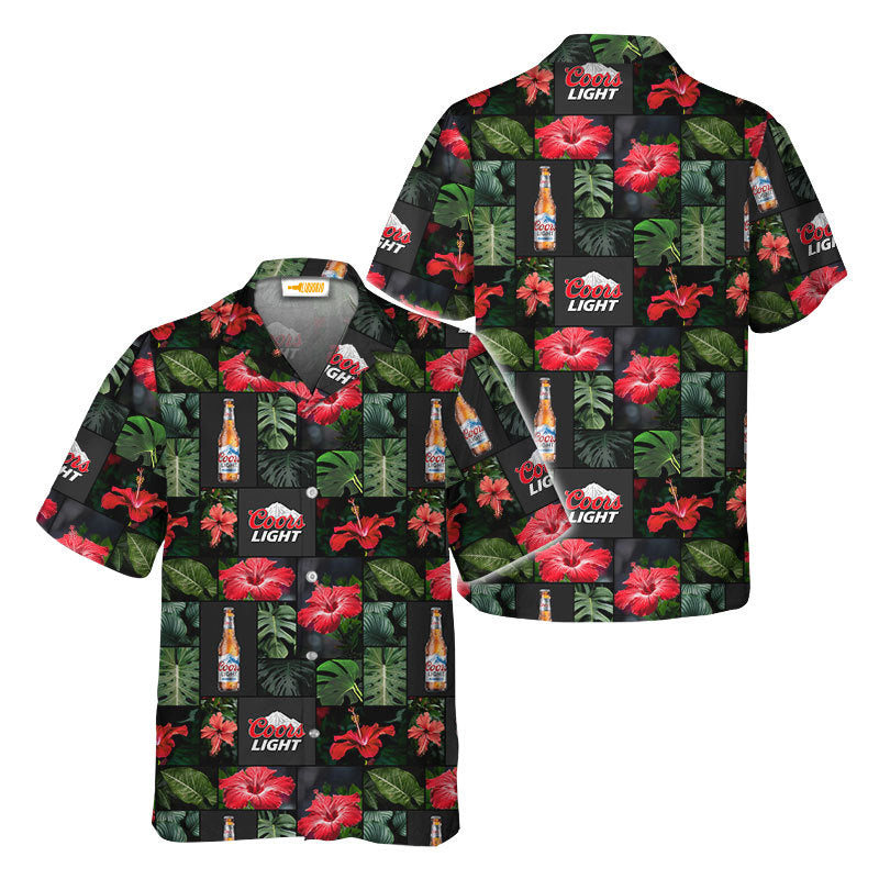 Coors Light Tropical Hibiscus Flower Hawaiian Shirt