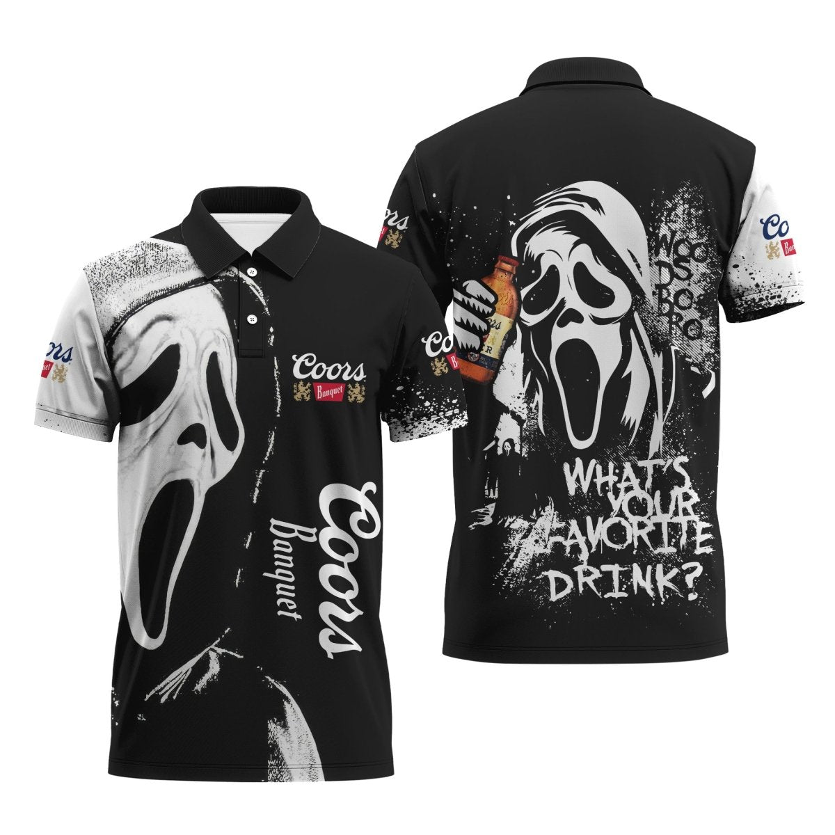 Coors Banquet Ghostface Scream Polo Shirt - VinoVogue.com