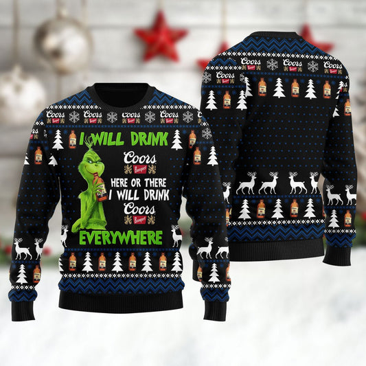 Coors Banquet Grinch Will Drink Everywhere Ugly Sweater - VinoVogue.com