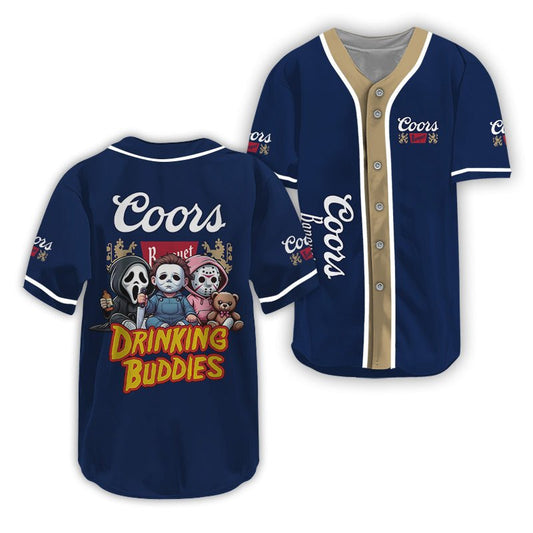 Coors Banquet Halloween Drinking Buddies Baseball Jersey - VinoVogue.com