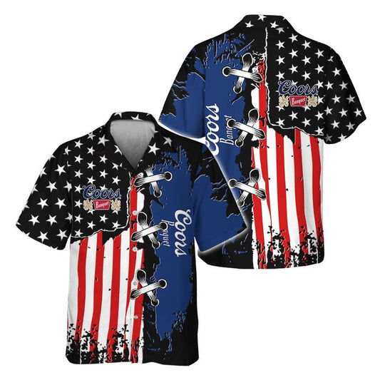Coors Banquet Patriotic Grunge Flag Hawaiian Shirt - VinoVogue.com