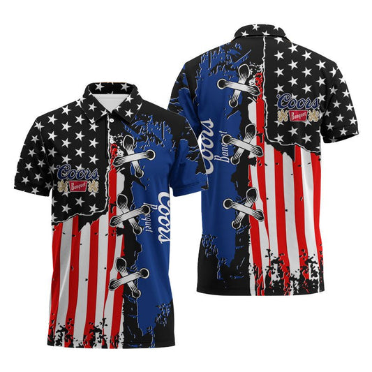 Coors Banquet Patriotic Grunge Flag Polo Shirt - VinoVogue.com