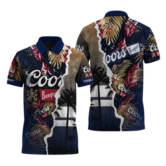 Coors Banquet Tropical Torn Paper Polo Shirt - VinoVogue.com