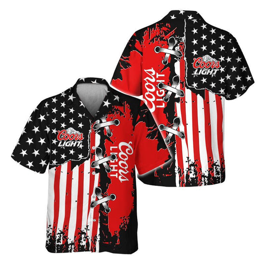 Coors Light Patriotic Grunge Flag Hawaiian Shirt - VinoVogue.com