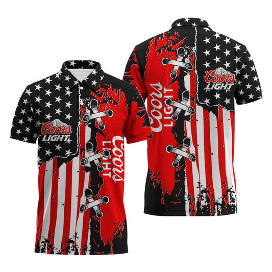 Coors Light Patriotic Grunge Flag Polo Shirt - VinoVogue.com