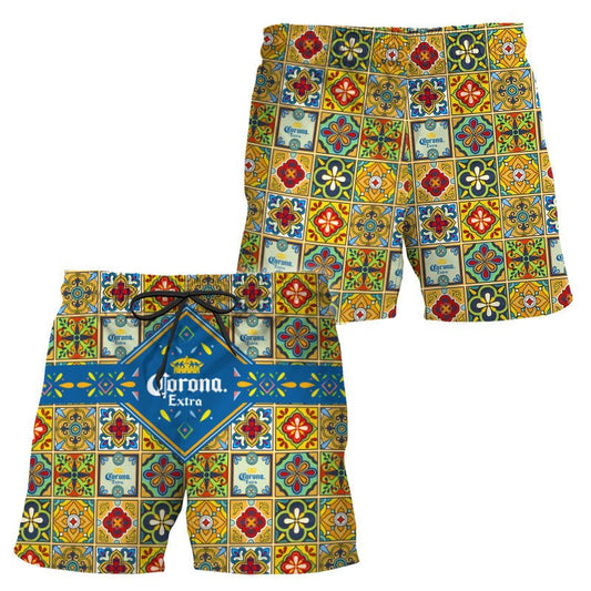 Corona Extra Azulejo Inspired Swim Trunks - VinoVogue.com