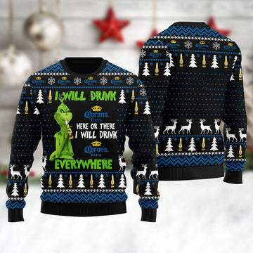 Corona Extra Grinch Will Drink Everywhere Ugly Sweater - VinoVogue.com