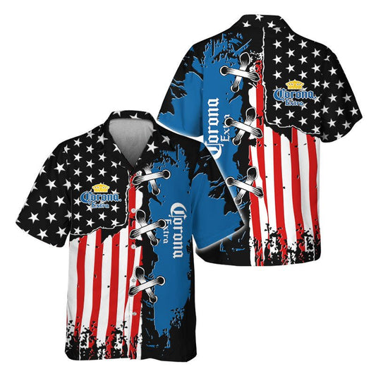 Corona Extra Patriotic Grunge Flag Hawaiian Shirt - VinoVogue.com
