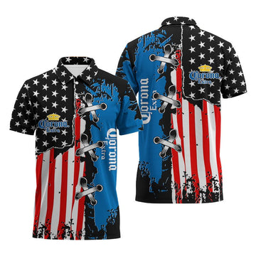 Corona Extra Patriotic Grunge Flag Polo Shirt - VinoVogue.com