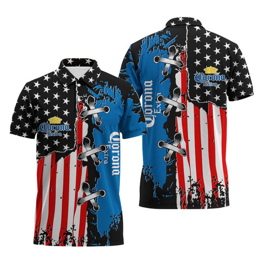 Corona Extra Patriotic Grunge Flag Polo Shirt - VinoVogue.com