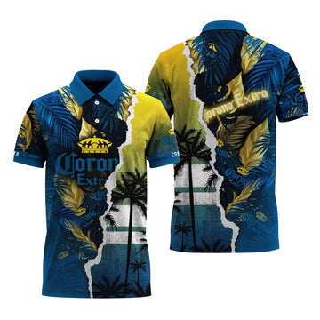 Corona Extra Tropical Torn Paper Polo Shirt - VinoVogue.com