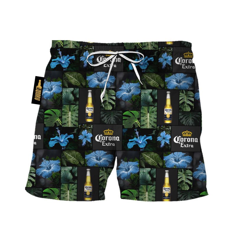 Corona Extra Tropical Hibiscus Flower Swim Trunks - VinoVogue.com