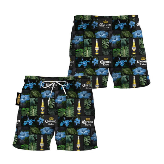 Corona Extra Tropical Hibiscus Flower Swim Trunks - VinoVogue.com