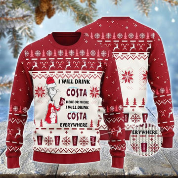 Costa Cat Hat Will Drink Everywhere Ugly Sweater - VinoVogue.com