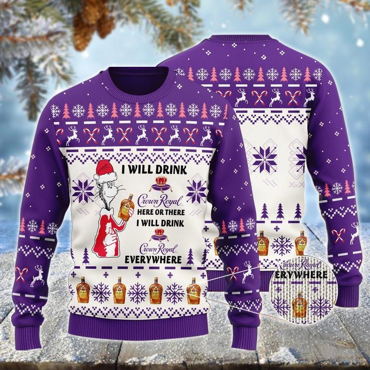 Crown Royal Cat Hat Will Drink Everywhere Ugly Sweater - VinoVogue.com