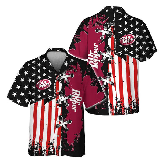 Dr Pepper Patriotic Grunge Flag Hawaiian Shirt - VinoVogue.com
