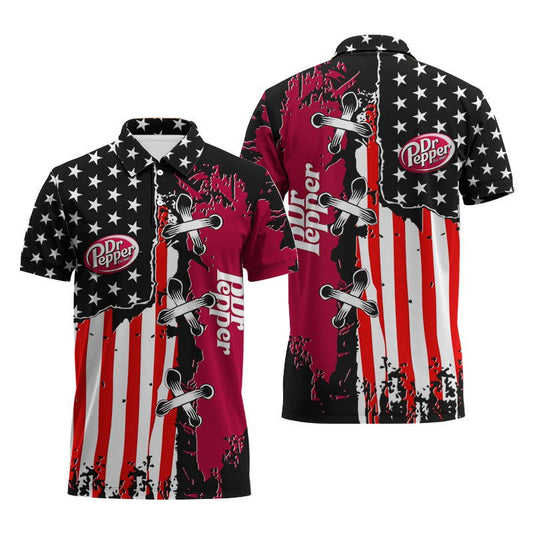 Dr Pepper Patriotic Grunge Flag Polo Shirt - VinoVogue.com
