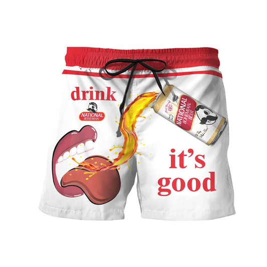 Drink National Bohemian It's Good Swim Trunks - VinoVogue.com