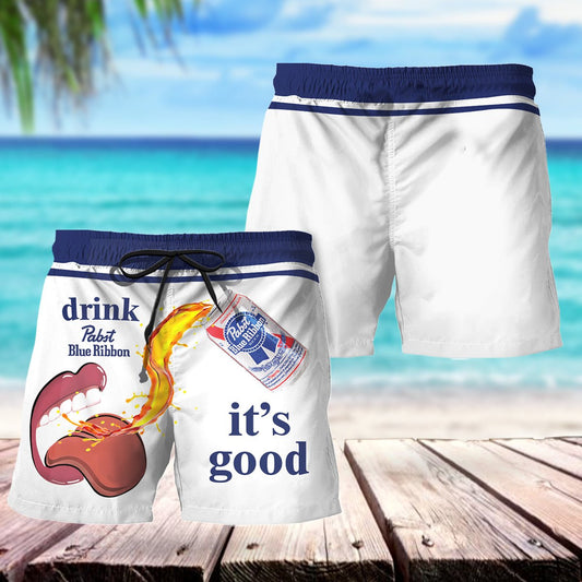 Drink Pabst Blue Ribbon It's Good Swim Trunks - VinoVogue.com