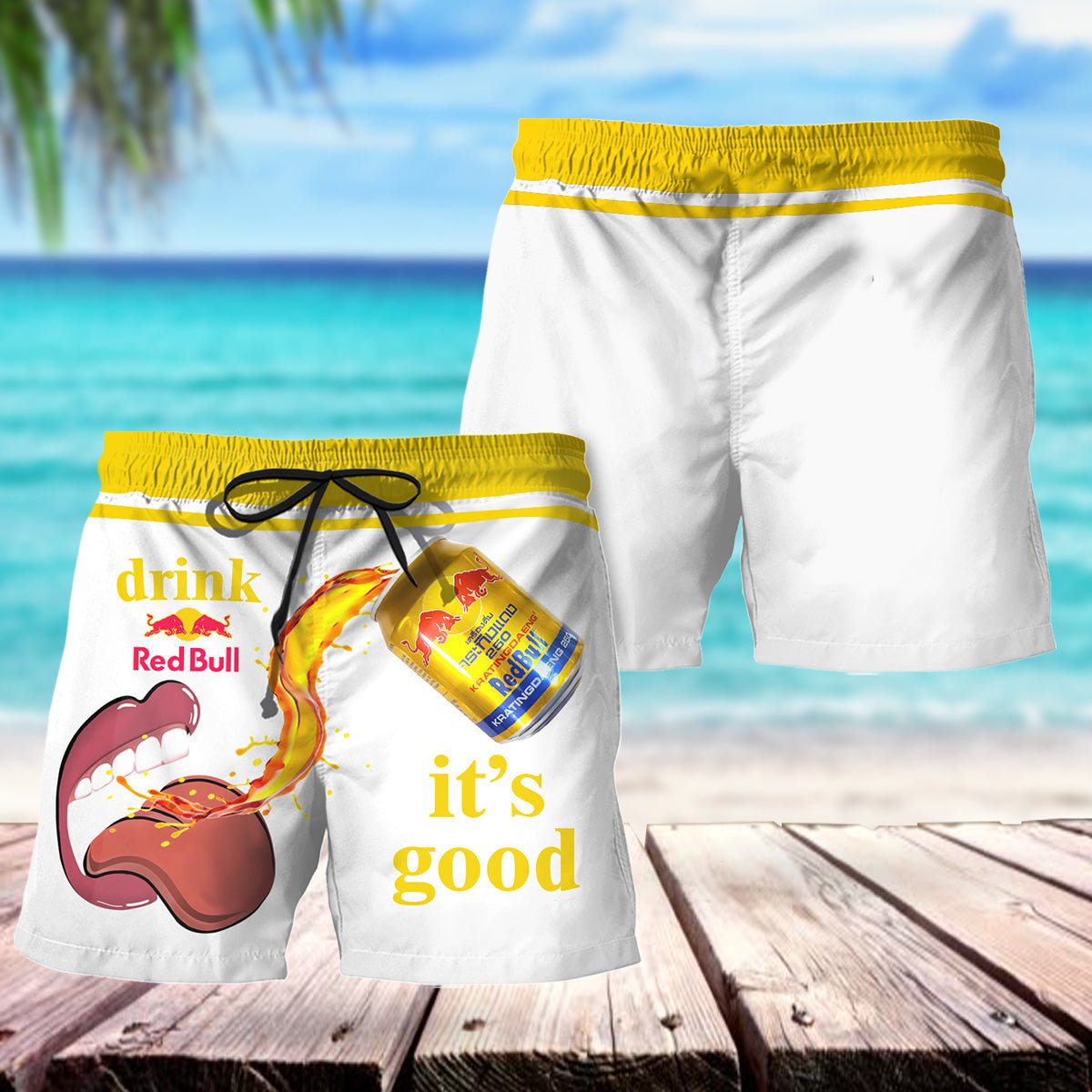 Drink Red Bull It's Good Swim Trunks - VinoVogue.com