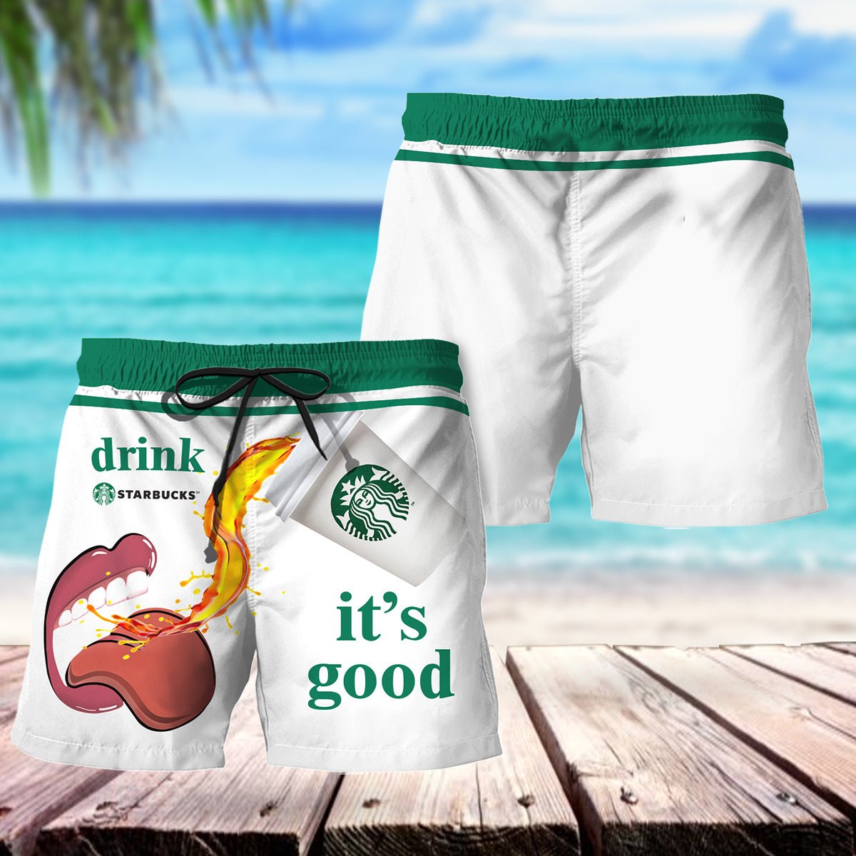 Drink Starbucks It's Good Swim Trunks - VinoVogue.com