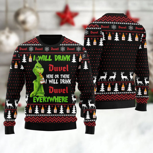 Duvel Grinch Will Drink Everywhere Ugly Sweater - VinoVogue.com