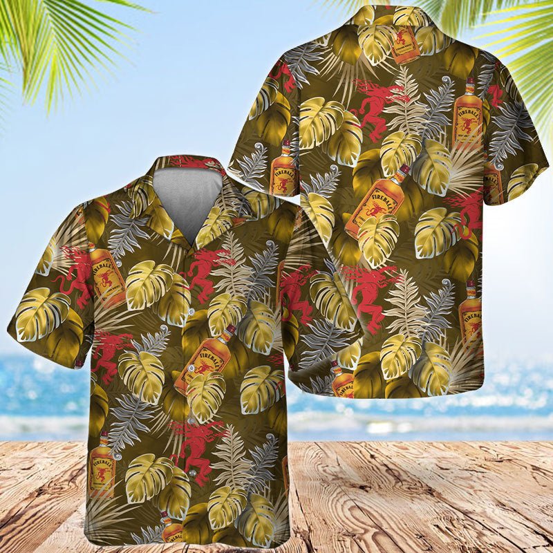 Fireball Palm Leaves Print Hawaiian Shirt - VinoVogue.com