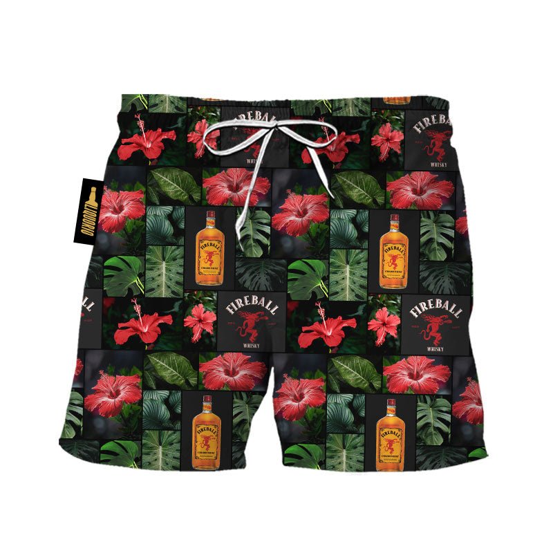 Fireball Hibiscus Flower Swim Trunks - VinoVogue.com