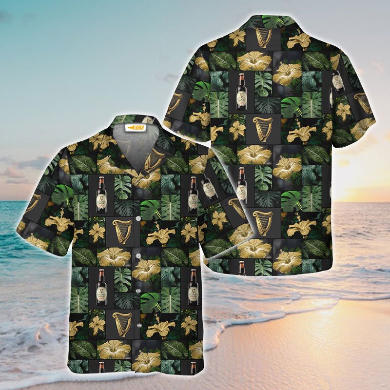 Guinness Tropical Hibiscus Flower Hawaiian Shirt - VinoVogue.com