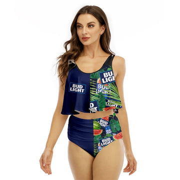 Half Side Bud Light Watermelon Ruffled Vest Swimsuit - VinoVogue.com