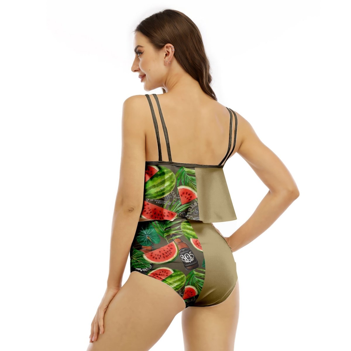 Half Side Firestone Walker Watermelon Ruffled Vest Swimsuit - VinoVogue.com