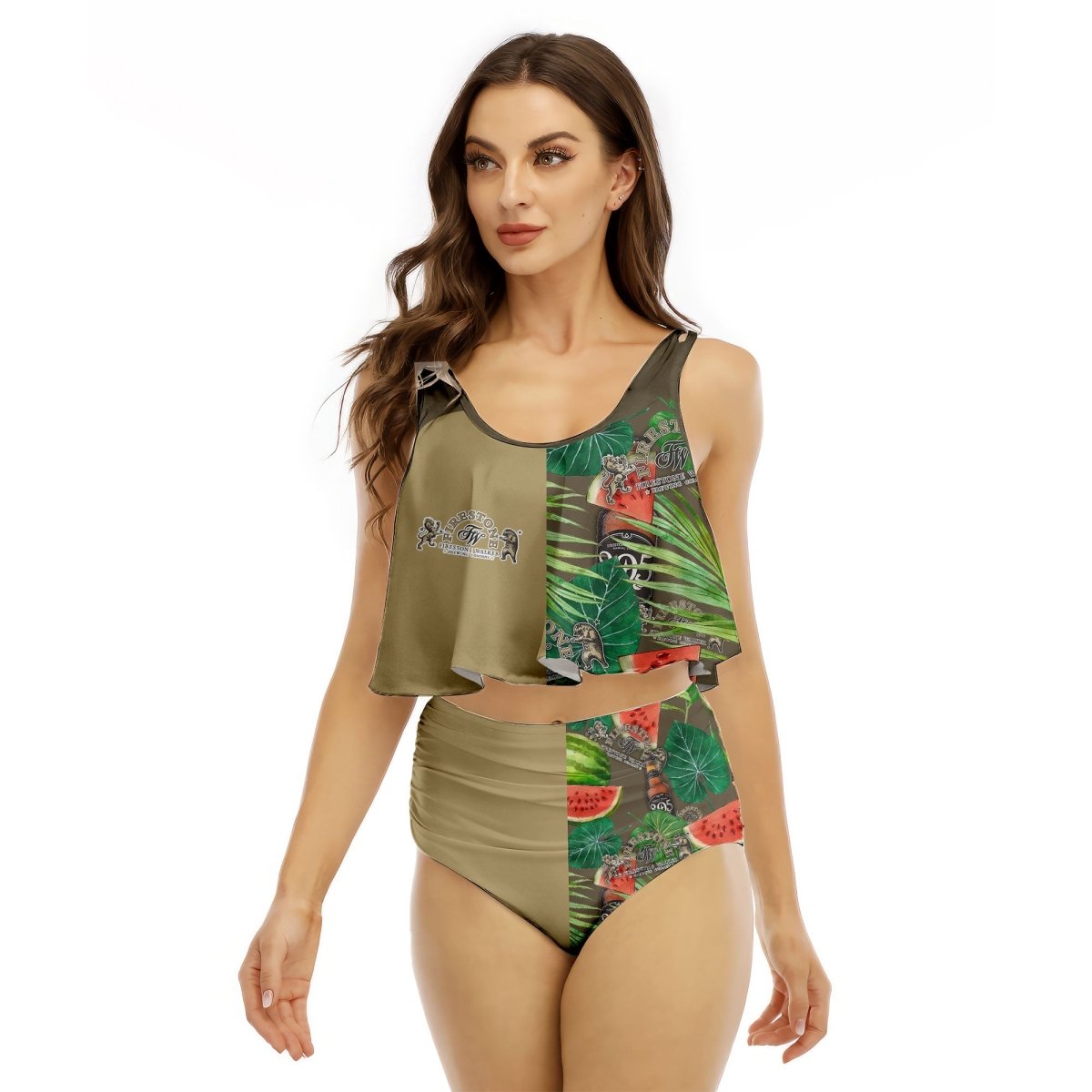 Half Side Firestone Walker Watermelon Ruffled Vest Swimsuit - VinoVogue.com