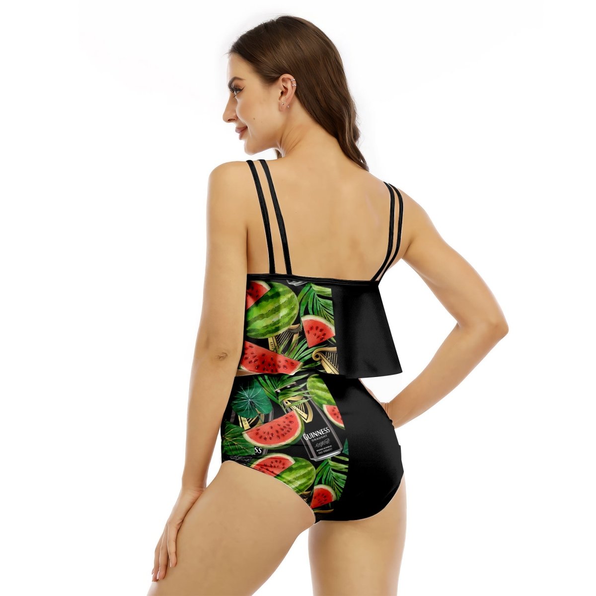 Half Side Guinness Watermelon Ruffled Vest Swimsuit - VinoVogue.com