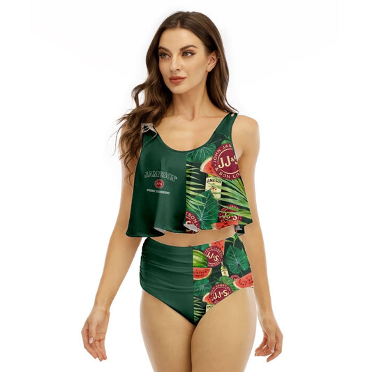 Half Side Jameson Watermelon Ruffled Vest Swimsuit - VinoVogue.com