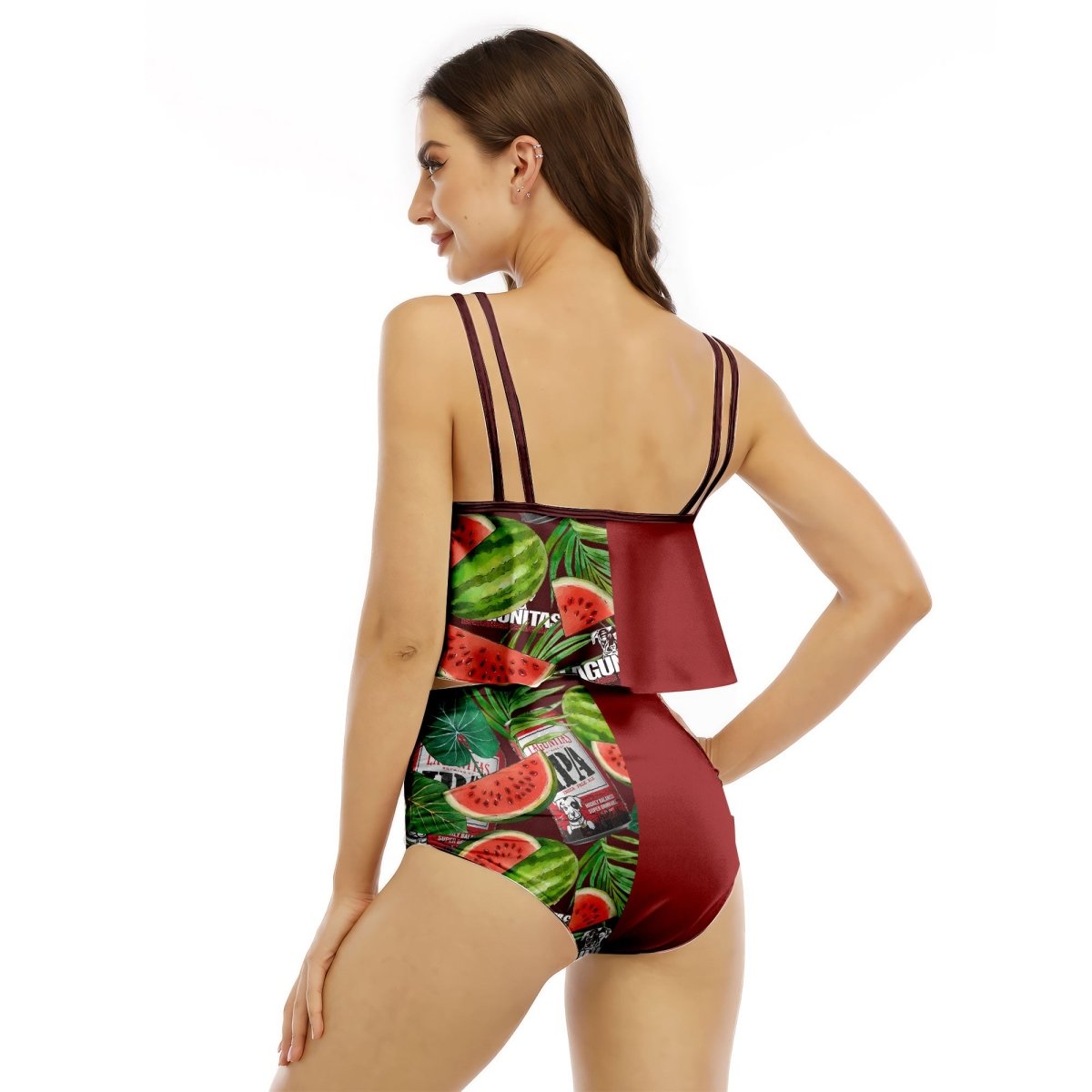 Half Side Lagunitas Watermelon Ruffled Vest Swimsuit - VinoVogue.com