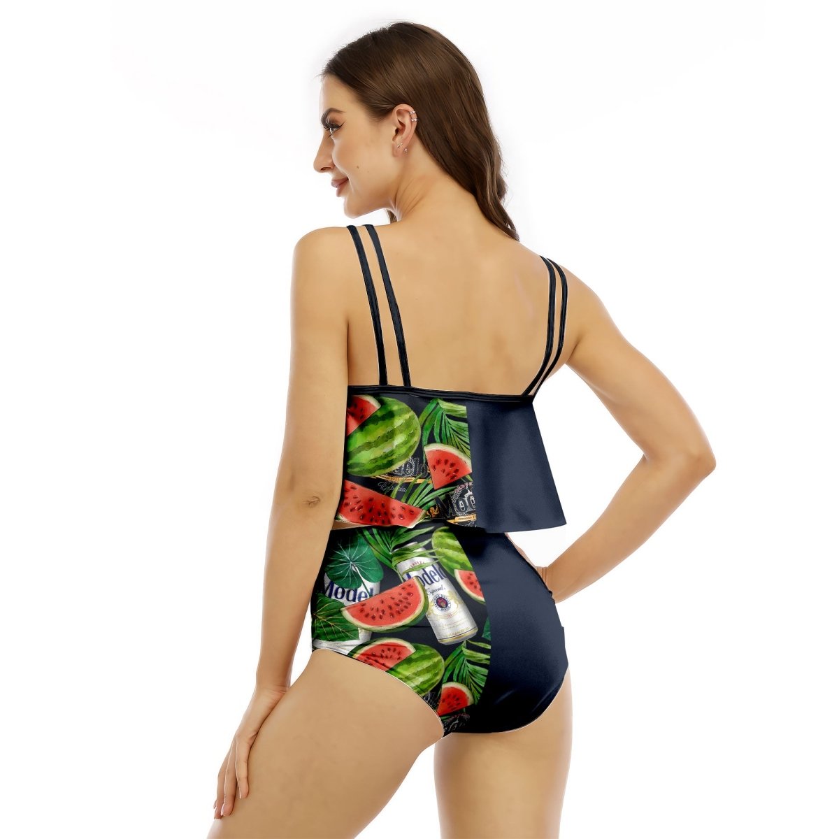 Half Side Modelo Watermelon Ruffled Vest Swimsuit - VinoVogue.com