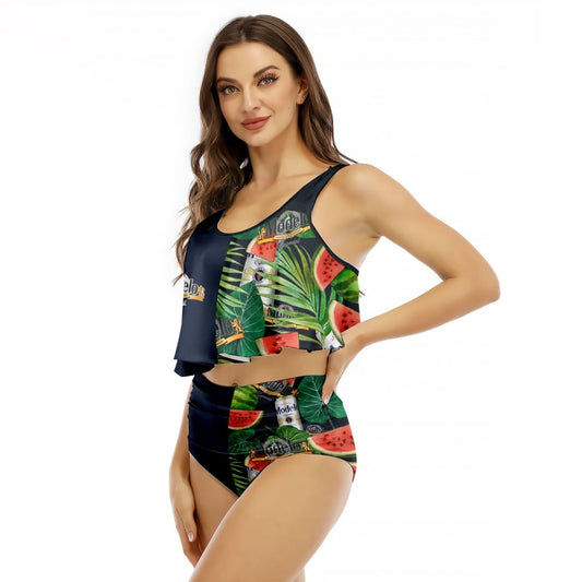 Half Side Modelo Watermelon Ruffled Vest Swimsuit - VinoVogue.com