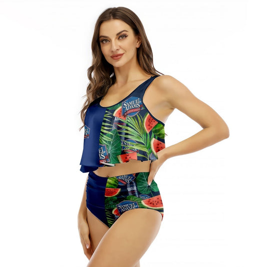 Half Side Samuel Adams Watermelon Ruffled Vest Swimsuit - VinoVogue.com